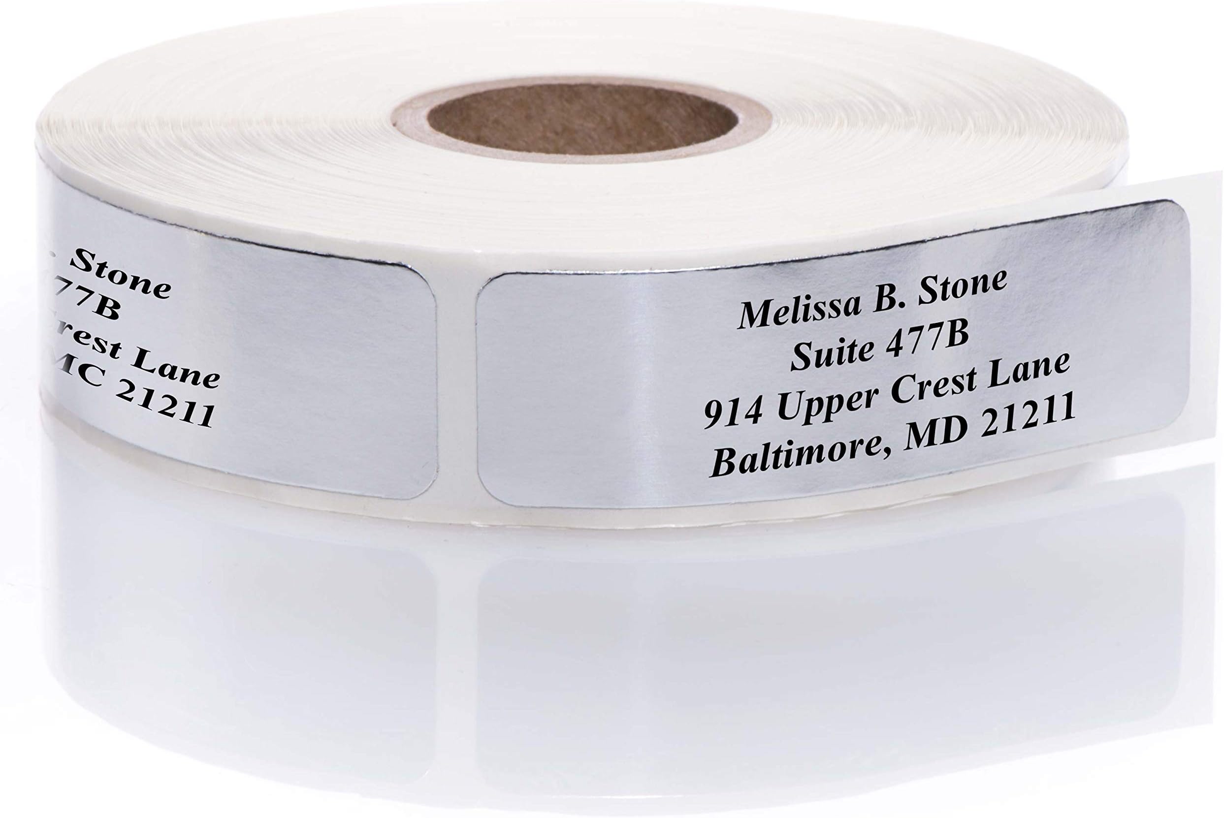Silver Foil Personalized Return Address Labels Without Dispenser - Roll of 500 Custom Stickers
