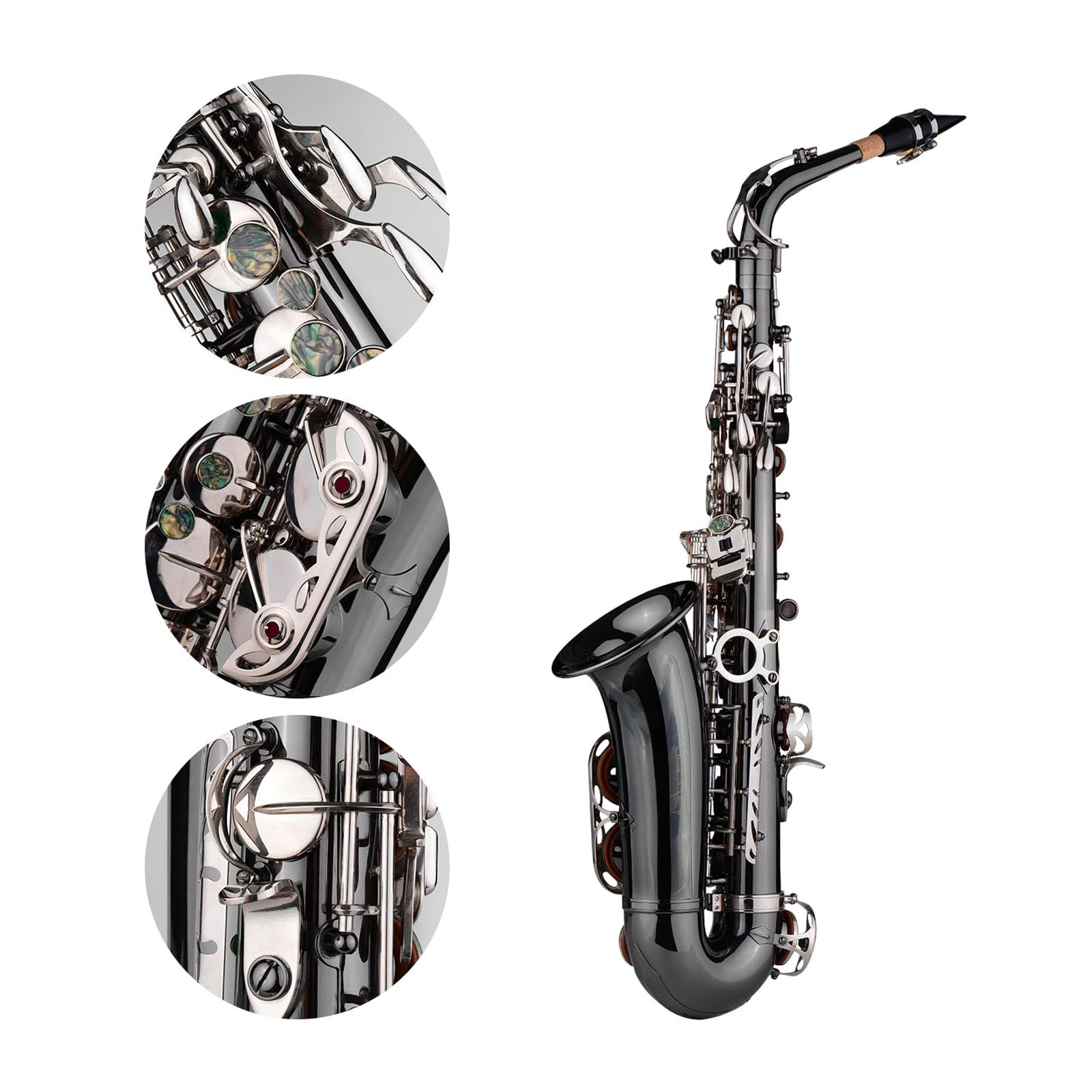 Btuty Alto Saxophone Eb E-plat Motif Brass Band Sax Noir Nickel Placage Abalone Shell Clés des Gants de cas Chiffon de Nettoyage Sangles Brush