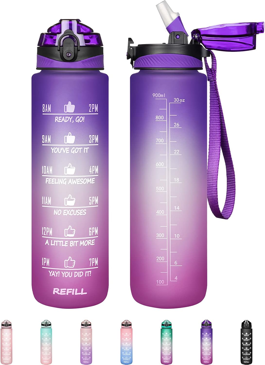 32 oz Water Bottle with Sleeve - BPA Free Leakproof Sport Large 1L Plastic Motivational Water Bottle with Straw & Strap & Insulated Neoprene Holder Carrier Bag Great Xmas Gift for Kids Women Men (A4.Ombre: Galaxy)