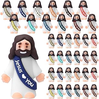 Bememo 25 Pcs Little Jesus Figures Original Design Jesus Love You Mini Rubber Toys to Hide and Seek Christmas Religious Party Favors Sunday School Baptism Gifts(Christian Colors)