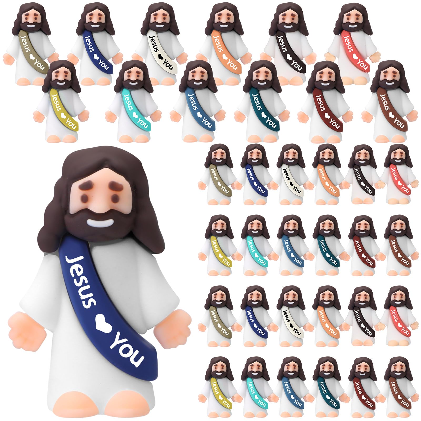Bememo 25 Pcs Little Jesus Figures Original Design Jesus Love You Mini Rubber Toys to Hide and Seek Christmas Religious Party Favors Sunday School