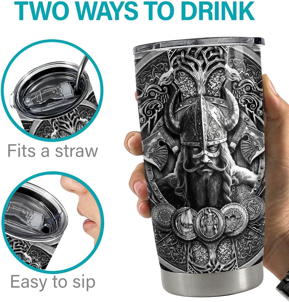 Viking Cup Tumbler 20oz Viking Gift for Men Vikings Stainless Steel Insulated Tumblers Coffee Travel Mug Gifts for Birthday Christmas - Image 6