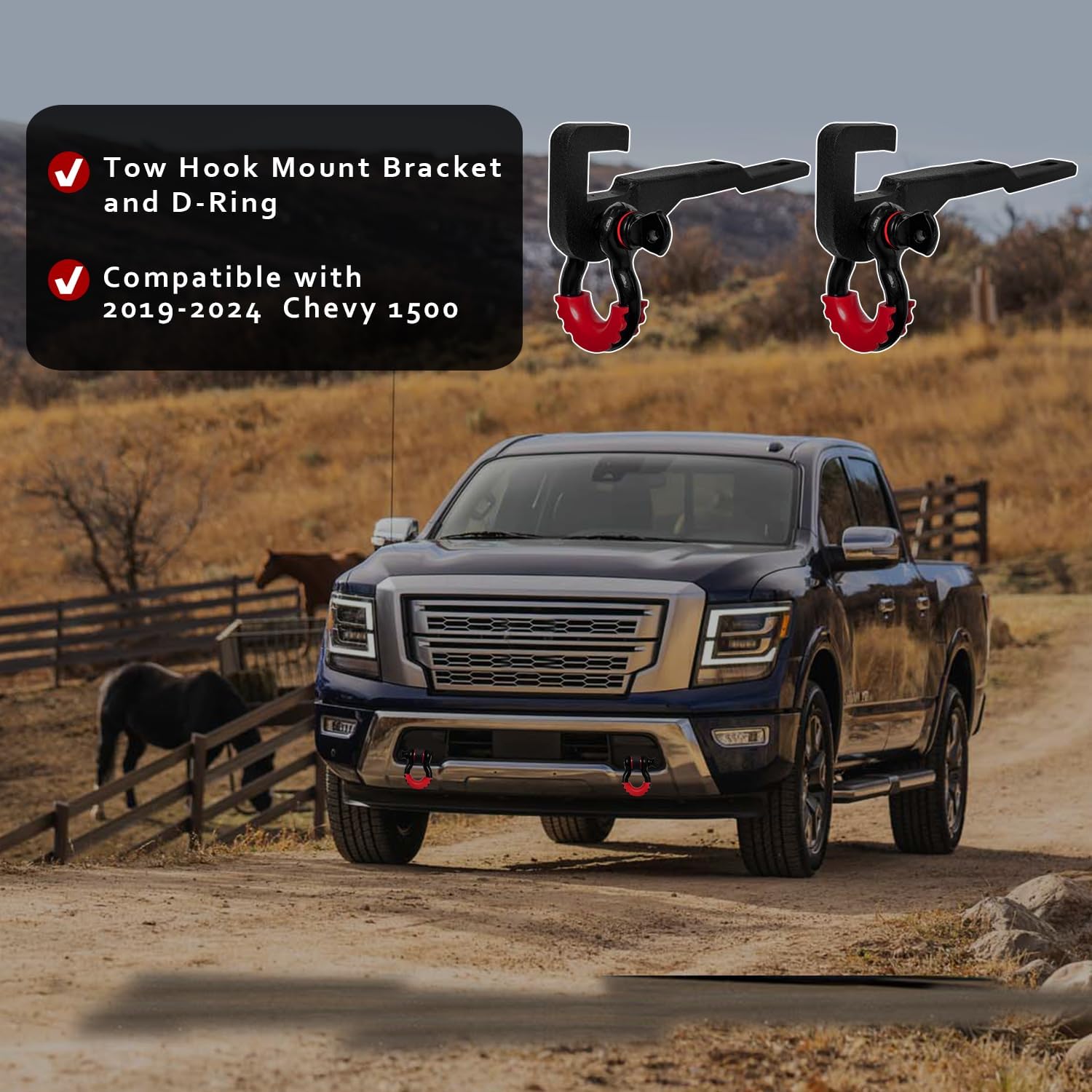 Front Tow Hook Mount Bracket and D-Rings Compatible with 2017-2021 Titan D-Ring Shackle Bracket Tow Hook Bracket Replacement