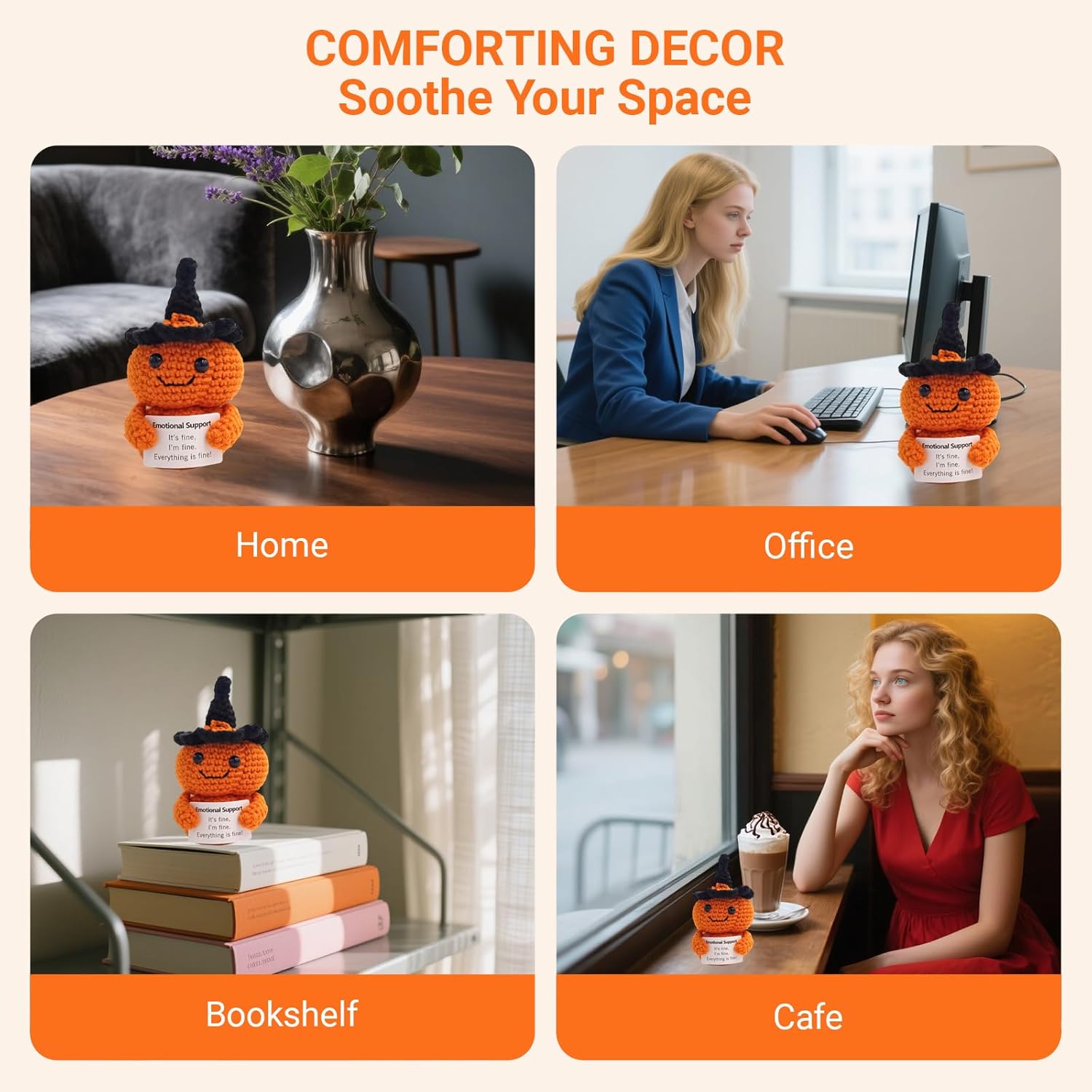 Fmcmly Handmade Crochet Pumpkin with Inspirational Card - Cute Halloween Decor, Thanksgiving & Birthday Gift, Emotional Support Desk Accessory for Women, Men, Friends - Image 6