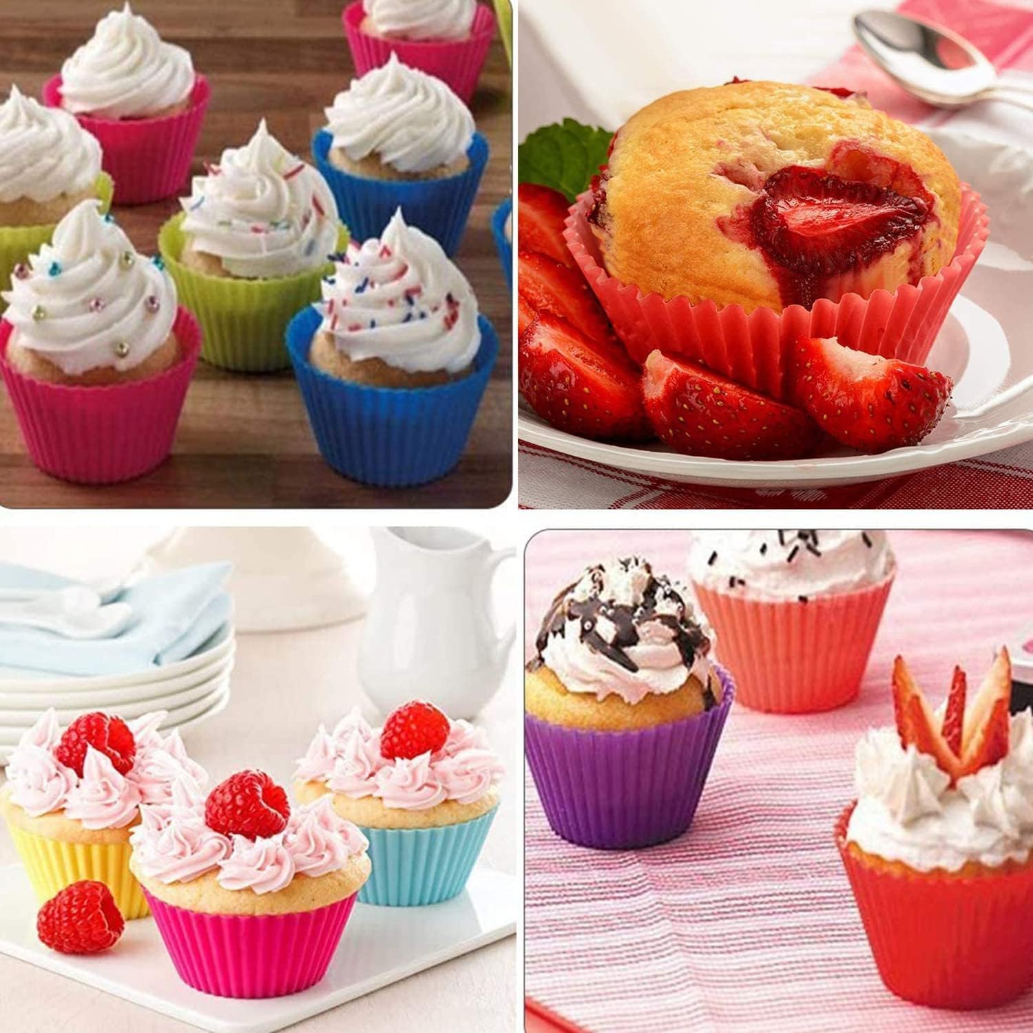 Hulless 20 Pcs Silicone Baking Cups Reusable Cupcake Liner, Food Grade Safe BPA Free Non Stick Muffin Liners For Baking Cupcake Mold, 4 Shape Multicolor