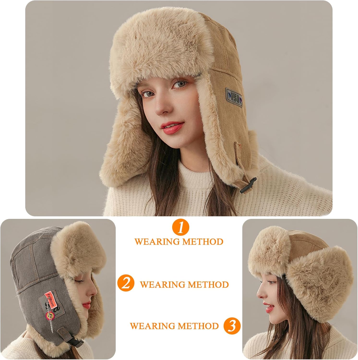 Russian Winter Hat for Men Women - 3-in-1 Windproof Plush Trapper Hat, Thermal Ear ProtectionHat, Cycling Skiing