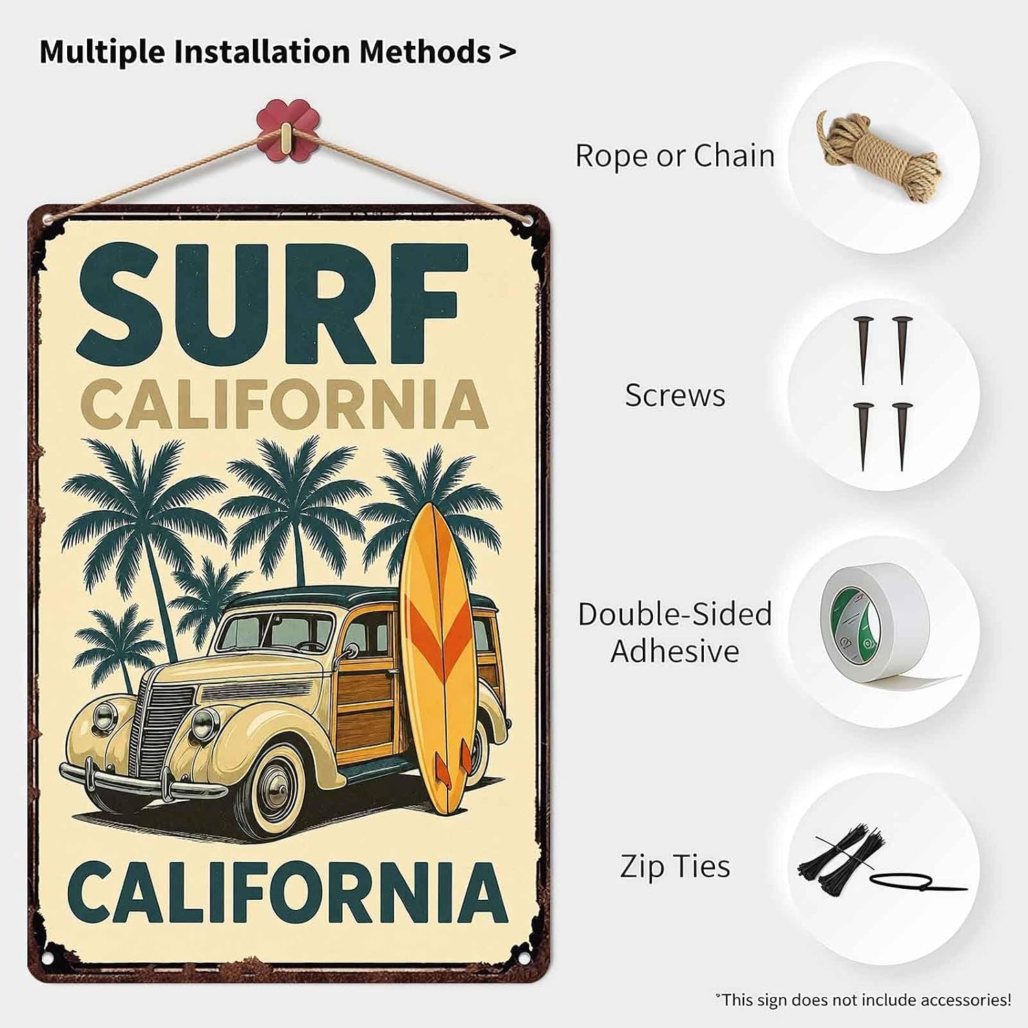 Retro Surf California Metal Signs 8x12 Inch, Beach Wall Decor image 3