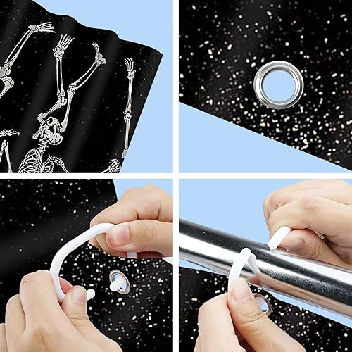 Miniatura 4 de GETTOGET Divertida cortina de ducha con diseño de calaveras en blanco y negro, diseño de calaveras y esqueletos españoles, cortina de ducha para el