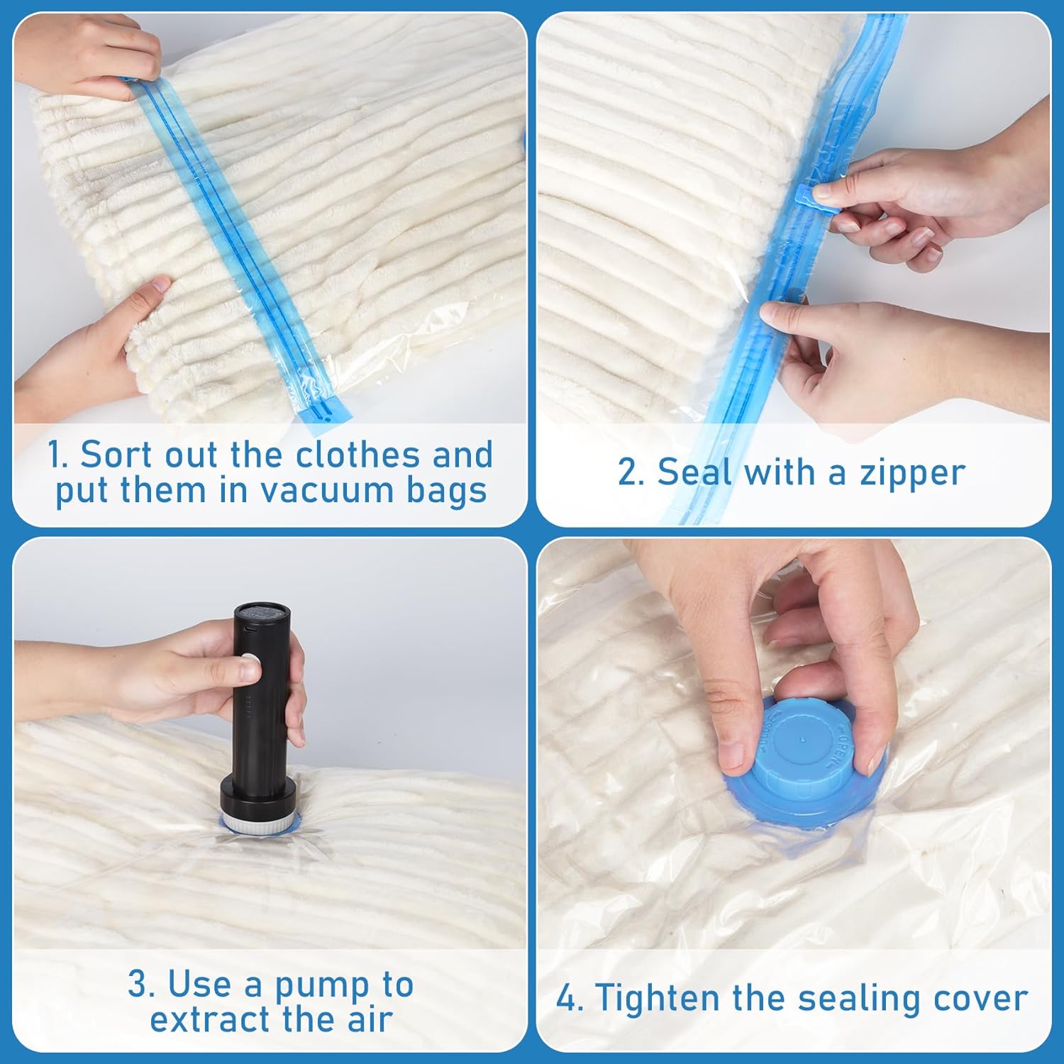 Vacuum Seal Bags for Clothing Travel with Rechargeable Air Pump, 12 Pack of 4 Carry-on Size Space Saver Vacuum Storage Bags, Compression Packing Bags for Luggage Suitcase for Closet Organization - Image 6
