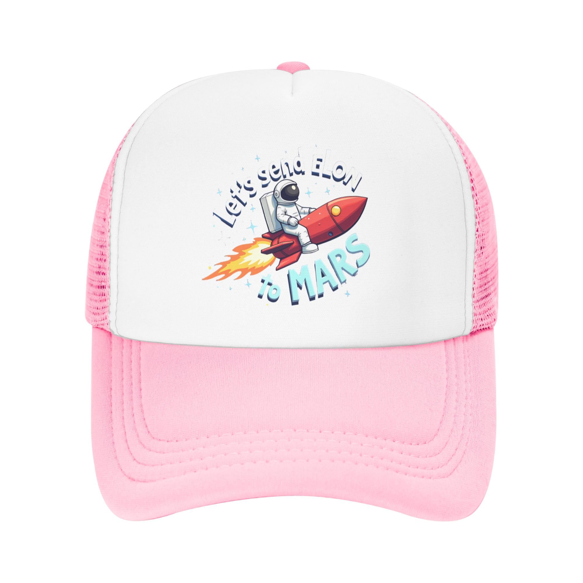 Let's Send Elon to Mars Trucker Hats Anti Elon Musk Baseball Cap for Kids Boys Girls Snapback Mesh Back Adjustable Caps - Pink