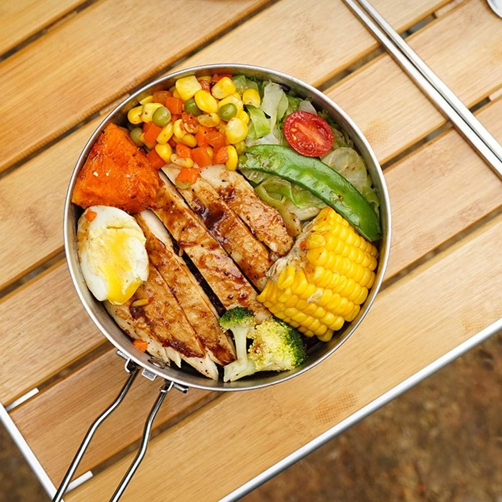 Stainless Steel Outdoor Camping Pot Portable Mountaineering Cooking Pot Cooking Tool Travel Cookware Equipment