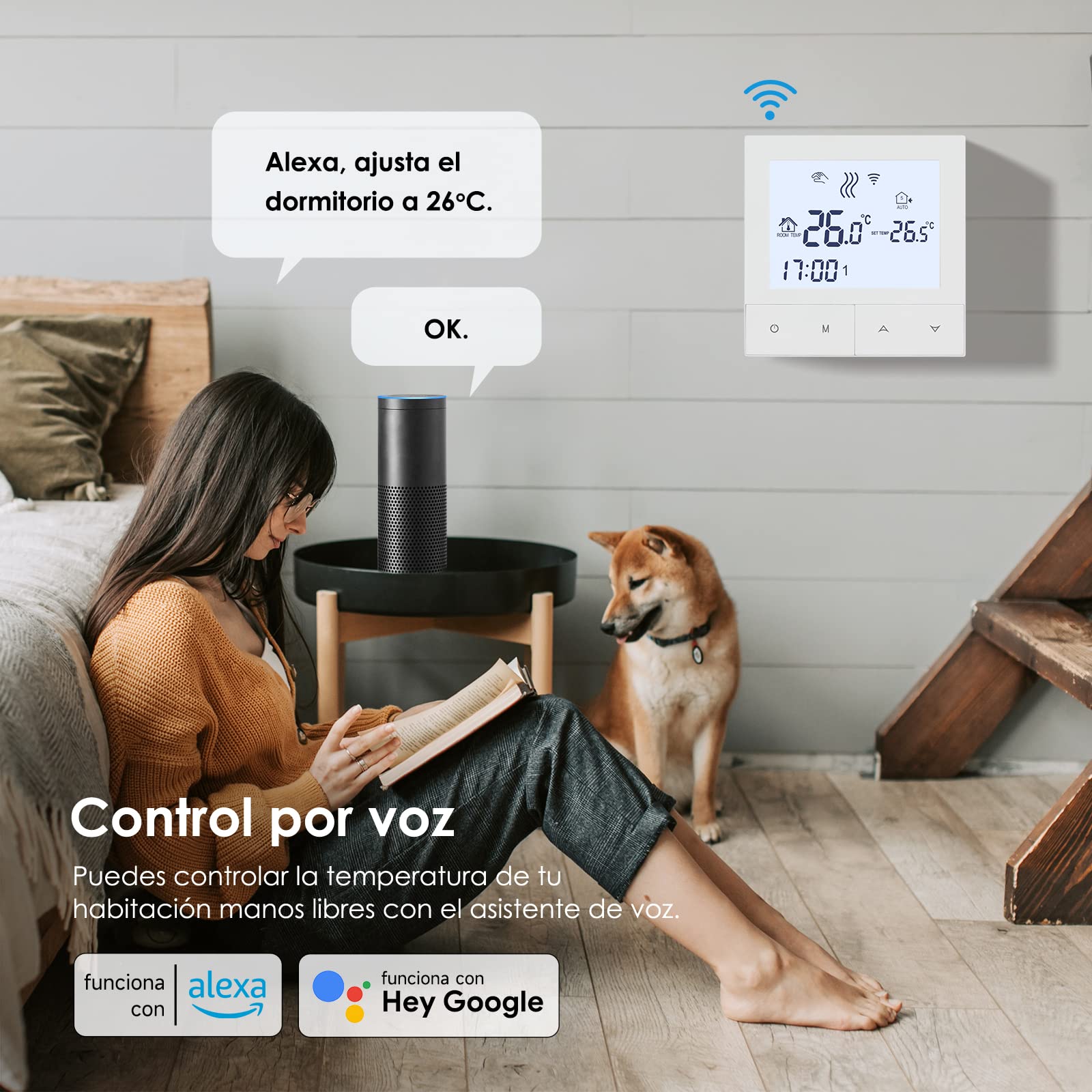 Termostato Caldera WiFi Beok Calefaccion de Gas Natural Agua.Programación Digital Inteligente Compatible con Alexa y Asistente de Google.Termostato Inalámbrico Integrado 3A TDS72-WIFI-WPB