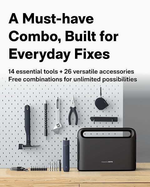 HOTO 40-Piece Tool Kit, Household Essentials Tool Set w/Smart Electric Screwdriver (LED, 3 Torque) + 14 Tools & 26 Accessories | Pro-Grade Compact Organizer for Home Repairs, DIY - 4