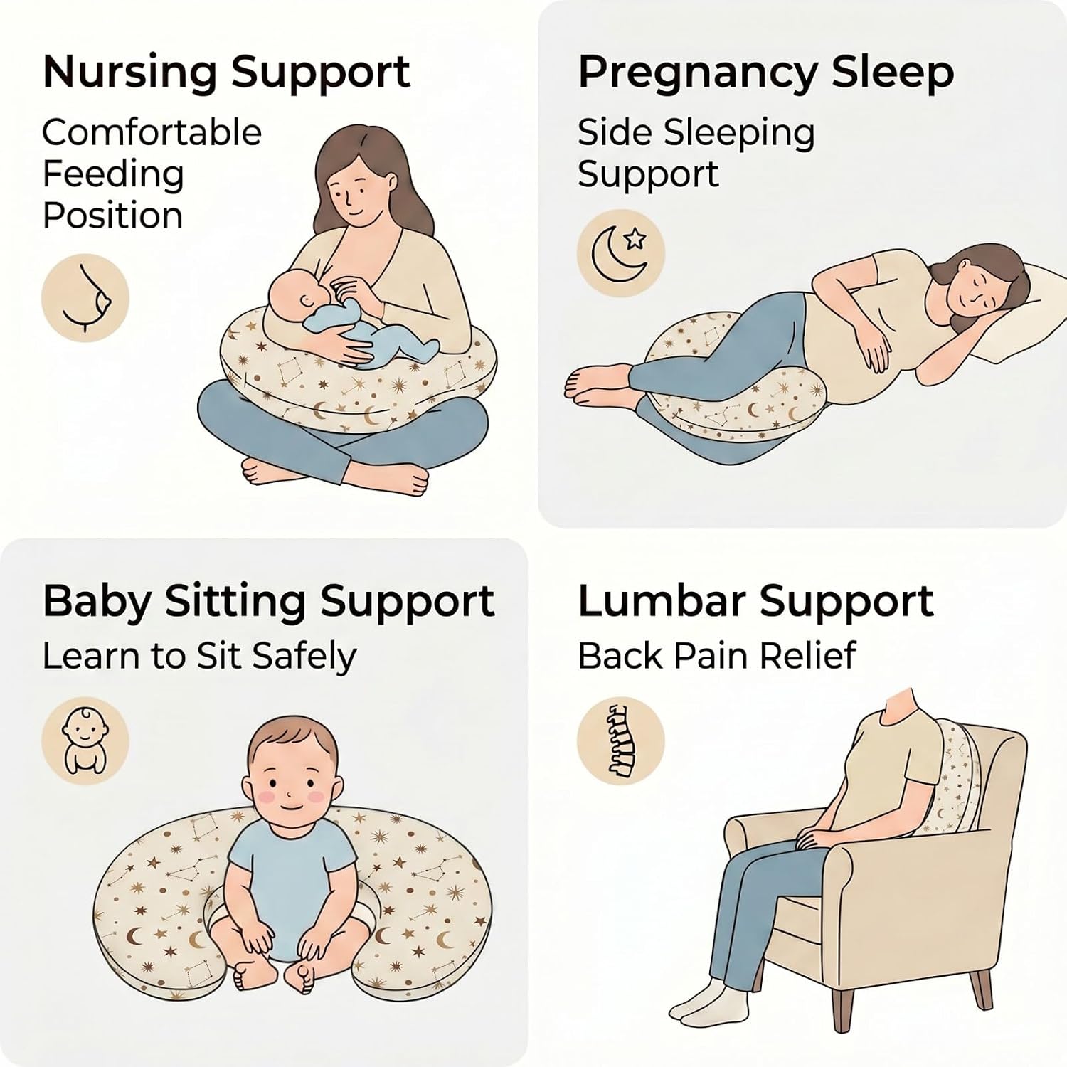 Nursing Pillow and Body Positioner for Breast Feeding and Bottle Feeding, Ultra Soft Breastfeeding Pillows with Removable Pillow Cover (Golden Galaxy)