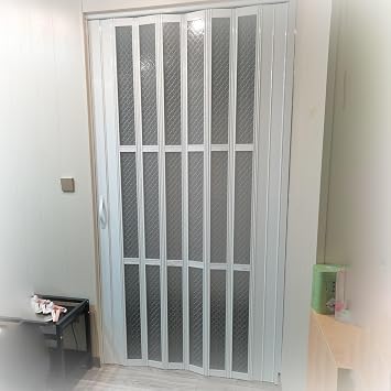 Accordion Door Interior Folding Door Accordion Door, White PVC & Acrylic Panel Divider Sliding Door with Handle for Bedroom Kitchen Shower Doorway, Aluminum60x200cm/23.6x78.7in