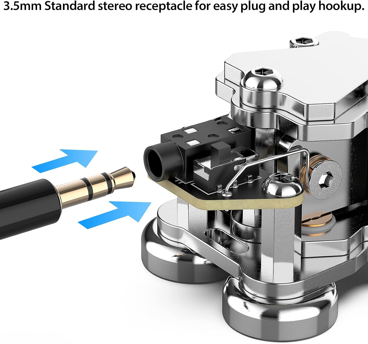 3.5mm Standard stereo receptacle for easy plug and play hookup
