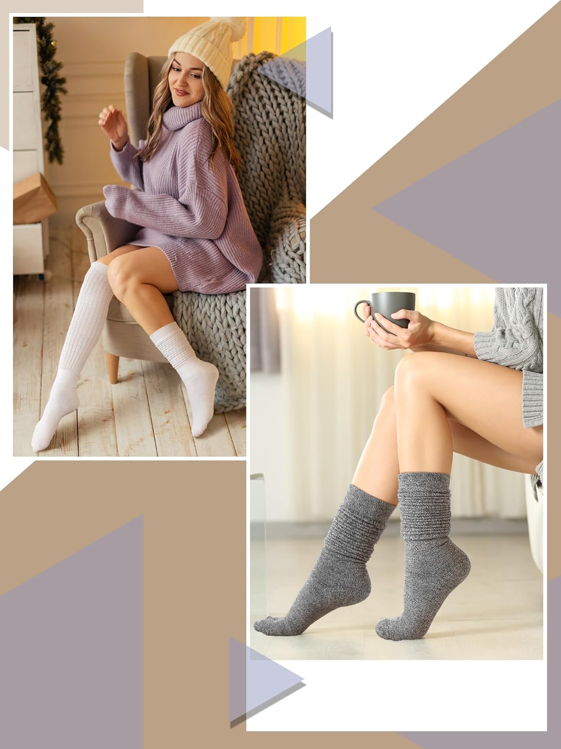 Bencailor 6 Pairs Women Slouch Socks Cotton Scrunch Stacked Knee Boot Socks for Women Men 80s 90s (5-10,Cozy Colors) - Image 2