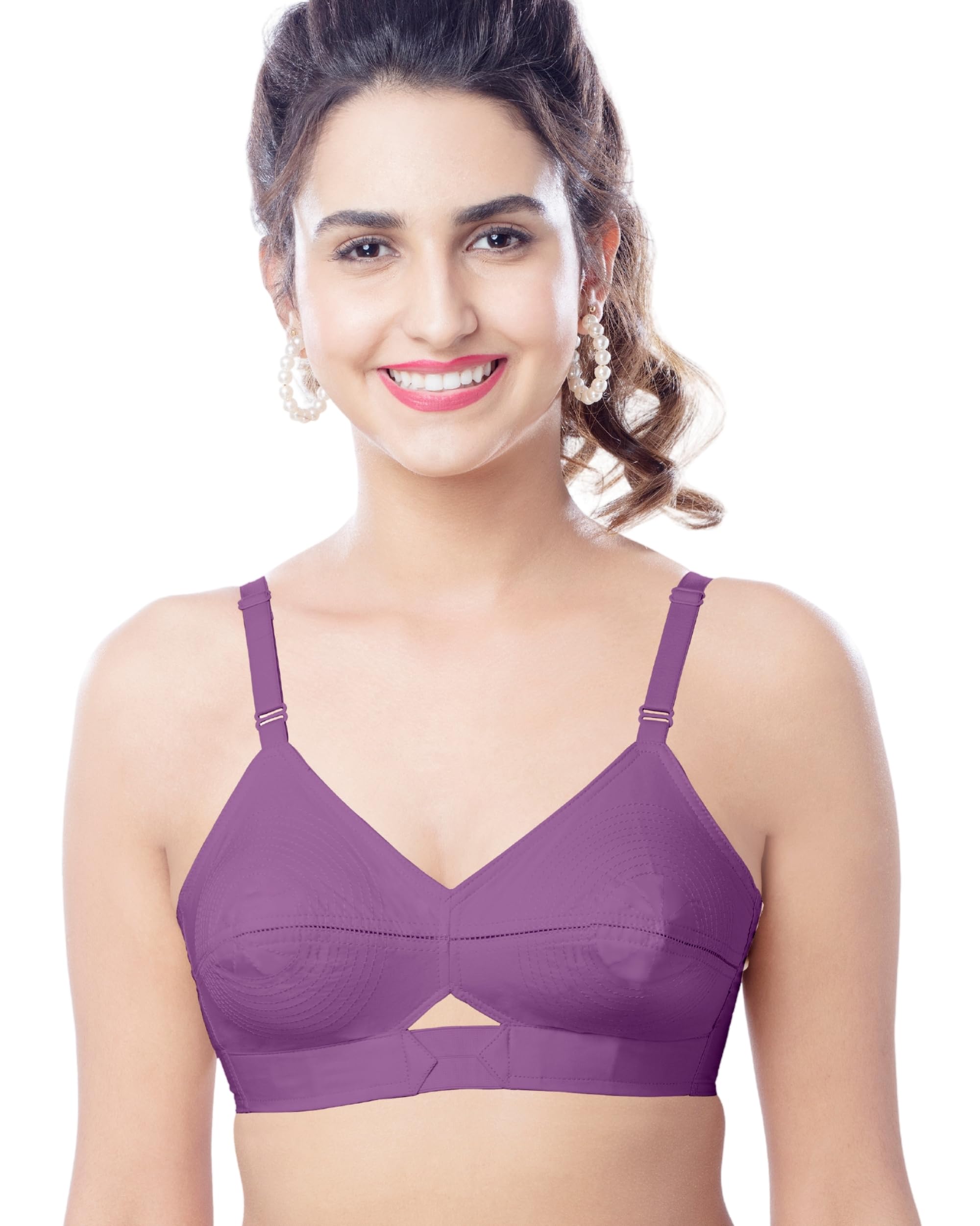 Brida Kavya Xtra Soft Cotton Round Stitch Bra for Women | Full Coverage | Double Layered | Non-Padded | Wireless | Saree Bra for Heavy Bust | Daily Use | Combo