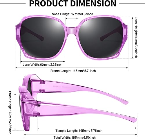 Miniatura 3 de URUMQI Gafas de sol que se ajustan sobre las gafas para mujer, gafas de sol redondas de ojo de gato, polarizadas, protección UV400, lentes grandes