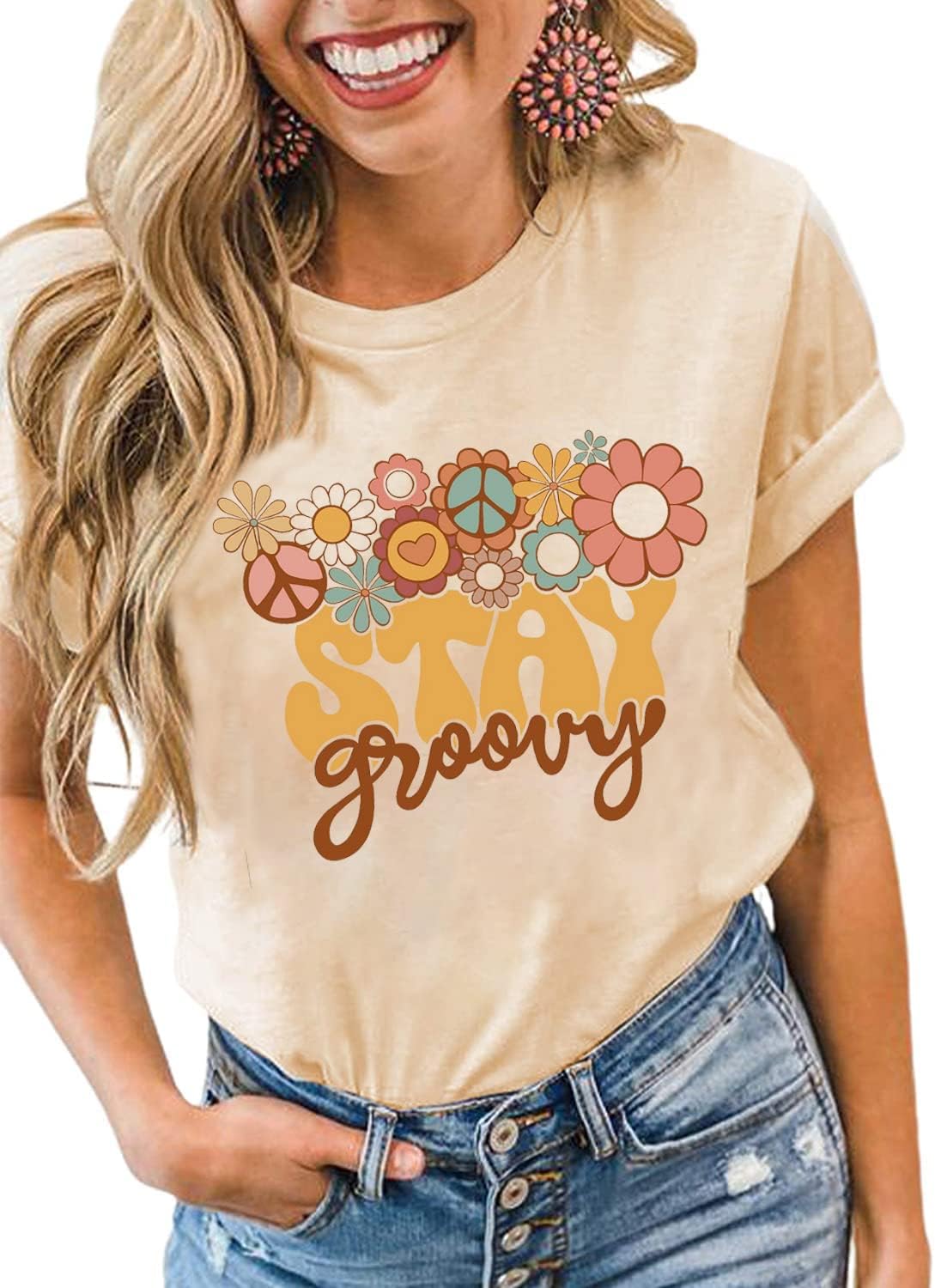 Retro Stay Groovy Shirt for Women Hippie 70s T-Shirt Cute Floral Graphic Tees Casual Summer Short Sleeve Tops - Image 3