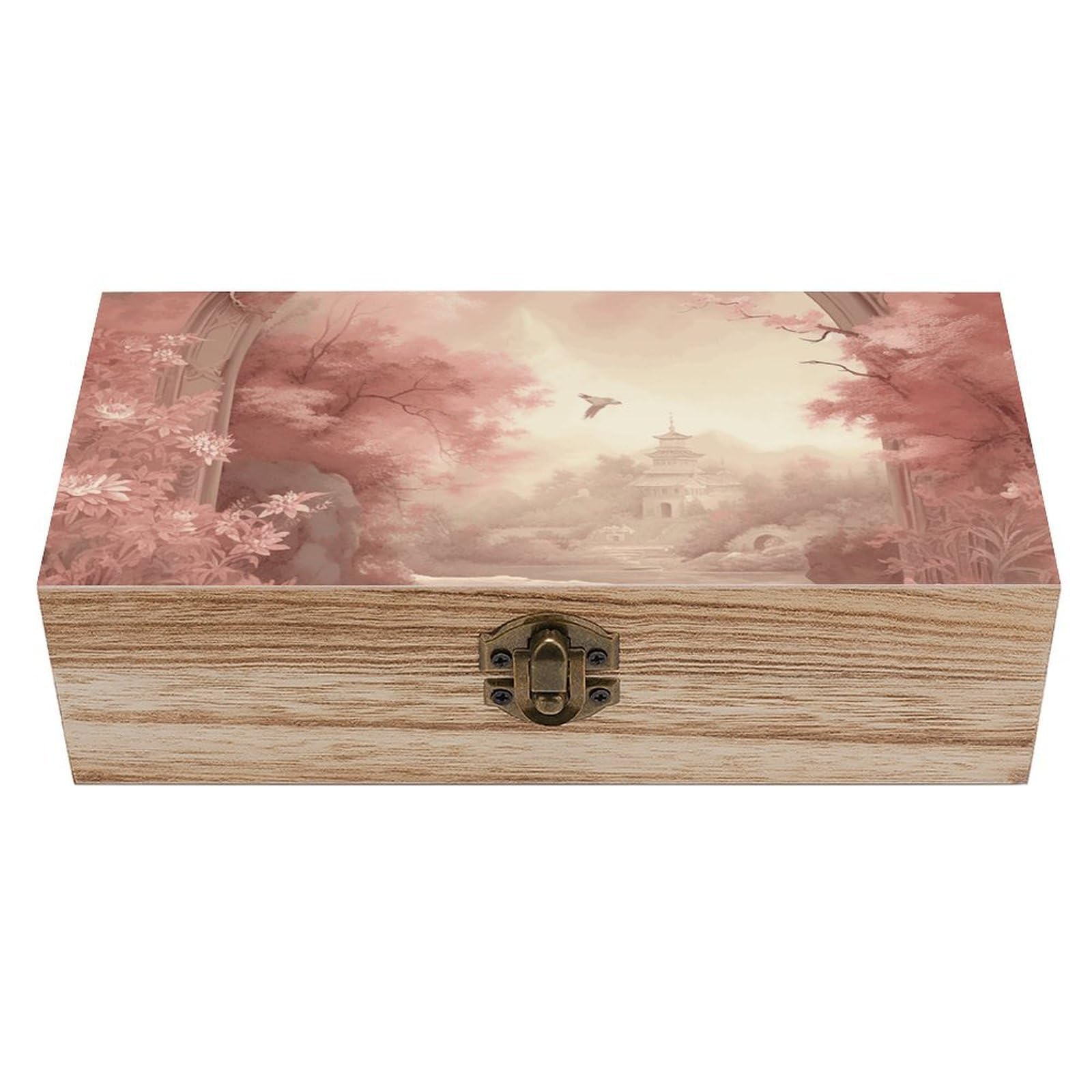 HLBSDM Vintage Wooden Storage Box Retro Peach Flowers Keepsake Box for Jewelry Photos Letters Elegant Desktop Organizer for Home Office Decor