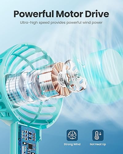 Vista 40 de Gaiatop Mini ventilador portátil, azul marino, diseño lindo, viento potente, de mano y de escritorio, batería recargable