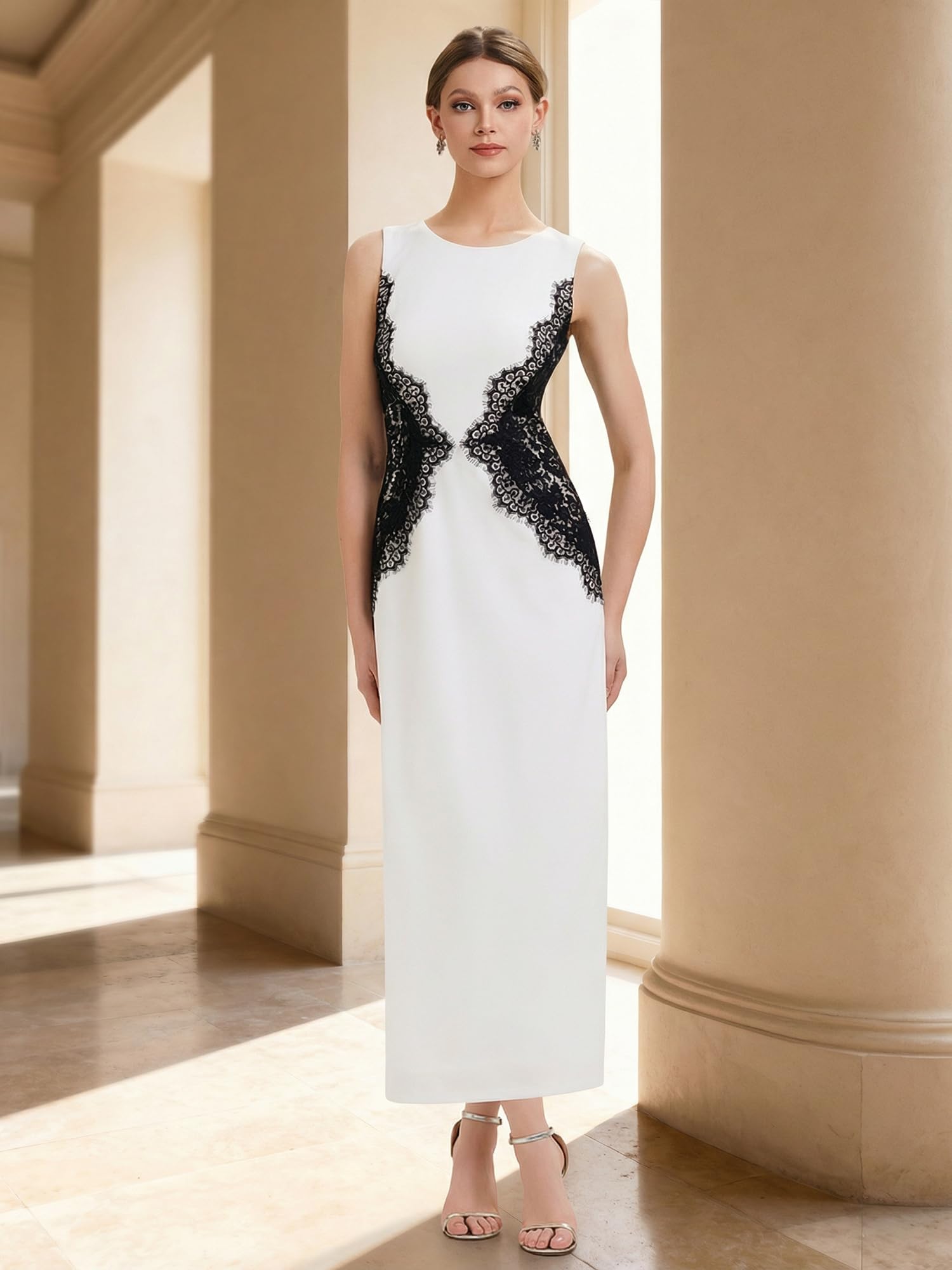 Ever-Pretty Robe de Soirée Chic Encolure Ronde sans Manche Tricot Maxi Robe Fourreau EE02671