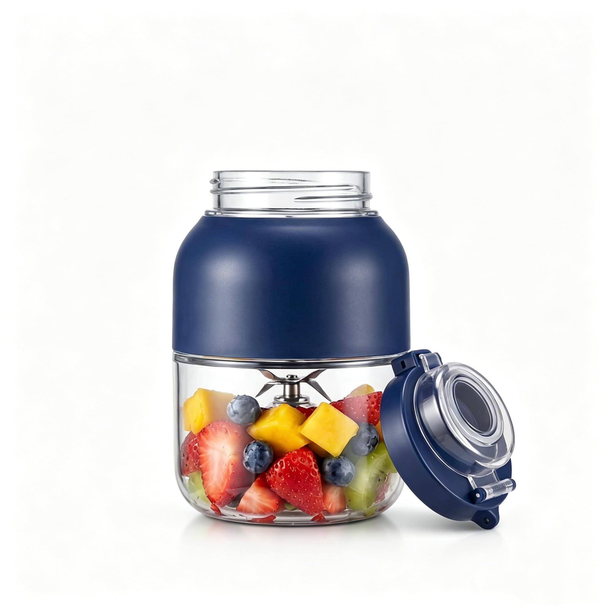 Vaso exprimidor portátil azul de 1300 ml y botella de licuadora personal