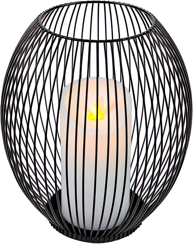 Portavelas pequeños al aire libre para patio – Portavelas de pilar – Portavelas de alambre negro para centro de mesa – Velas decorativas de farol de hierro – Decoración de granja chimenea portavelas de metal