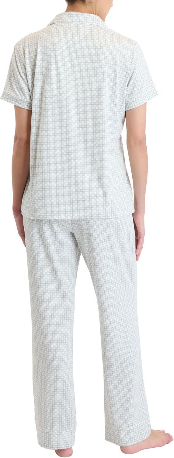 Nicole Miller Women's 3 Piece Pajama Set - Soft Short Sleeve Button Down Top, Sleep Shorts, and PJ Pants