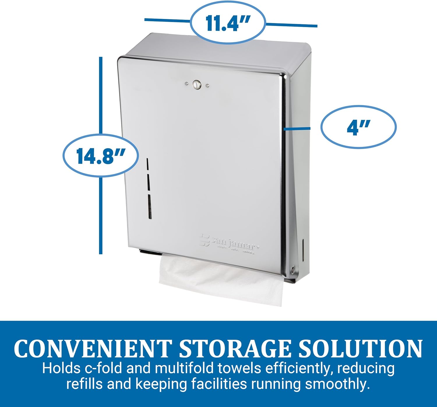 San Jamar T1900XC C-Fold/Multifold Commercial Towel Dispenser, 500 Multifold / 300 C-Fold Towel Capacity, Chrome 14.8" x 11.4" x 4"