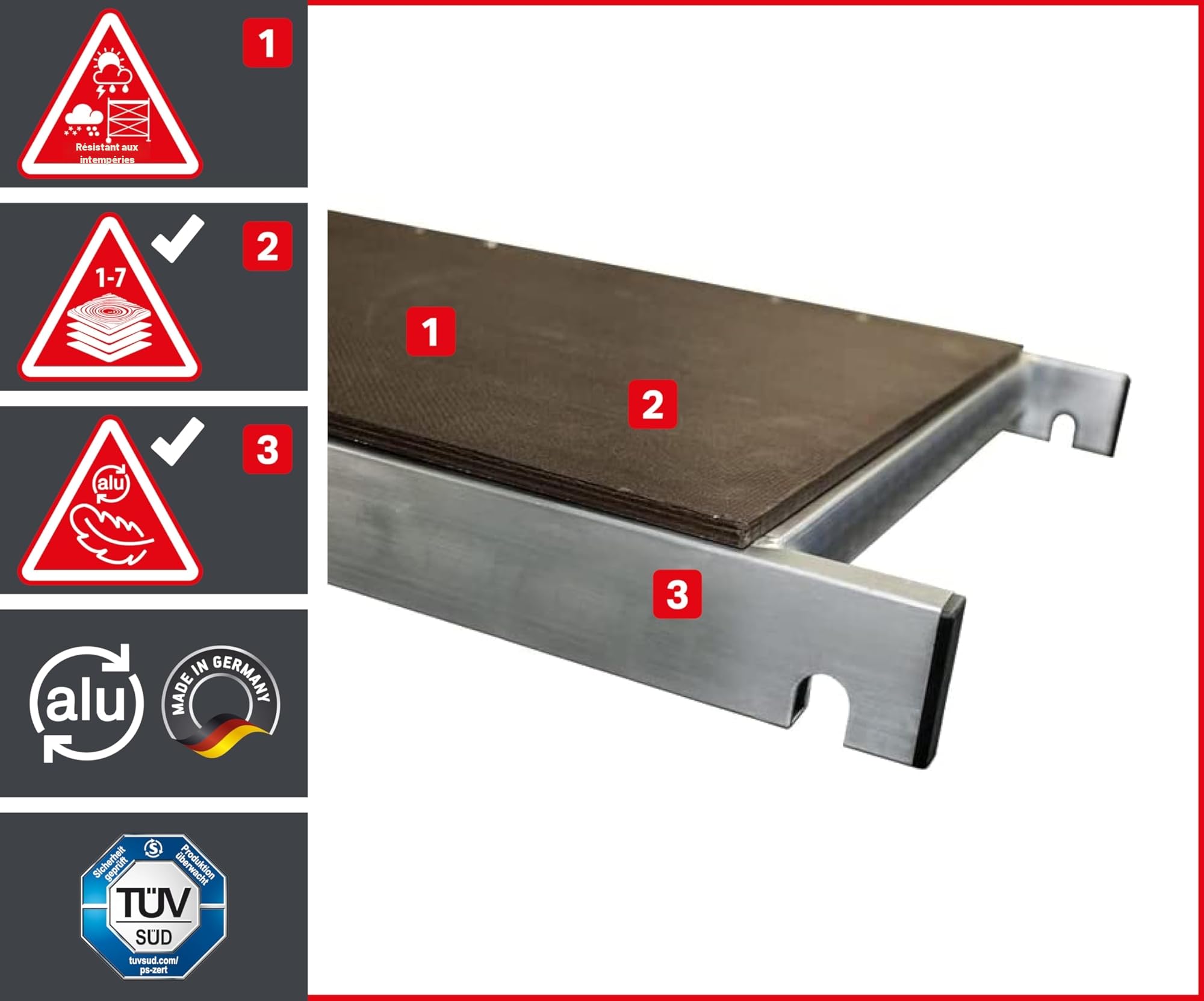 ALTEC Rollfix 2.0 700 | 7m de hauteur de travail | Roues pivotantes avec frein (Ø125mm) | Ancrage mural | Made in Germany | TÜV | Charge admissible 200kg/m² | DIN EN 1004-1 | Echafaudage aluminium