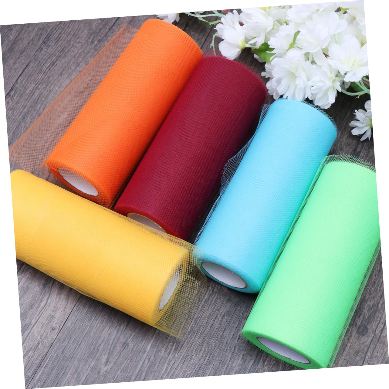 ULDIGI 5pcs Roll Poly Mesh Ribbon Tulle Fabric for Tutu Wedding Decoration Party Ribbon Reels Lace Ribbon Tutu Making Wedding Ceremony Decorations Lace Fabric Glitter Tulle Fabric