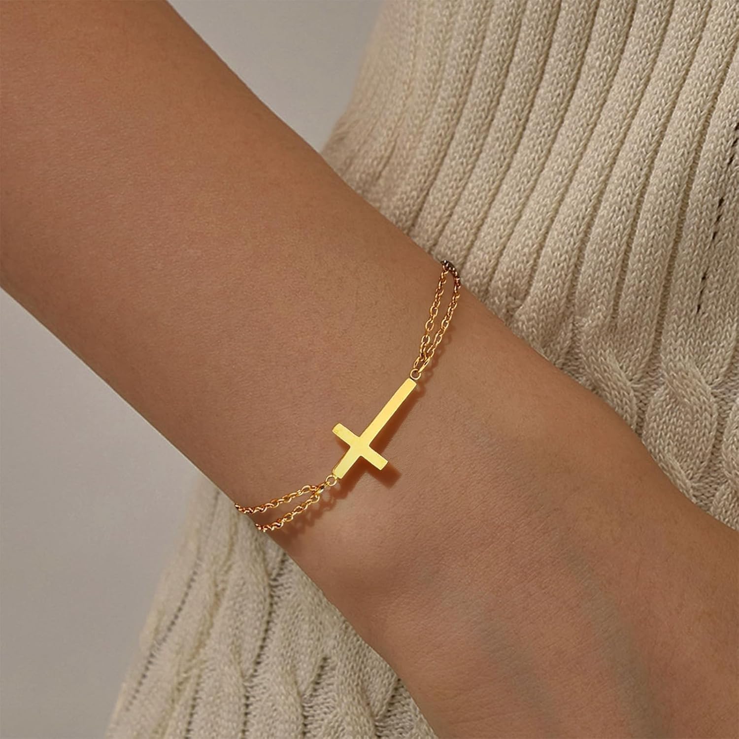 Cross Bracelet for Women Gold Cross Charm Bracelets Pearl Dainty Bead Chain Jewelry Religious Faith Christmas Birthday Gifts - Image 2