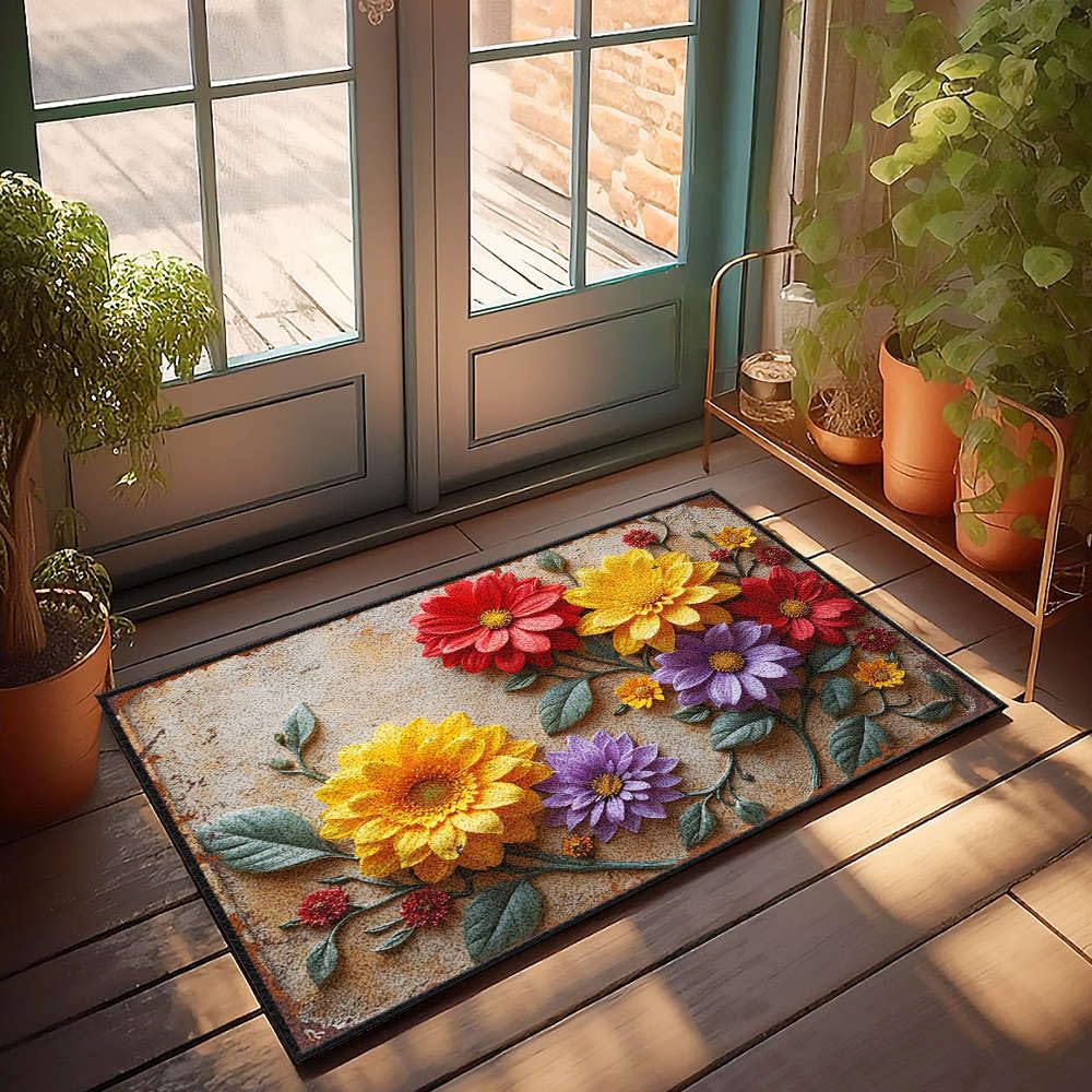 Paillasson fleurs d'automne colorées pour réchauffer l'ambiance de votre entrée