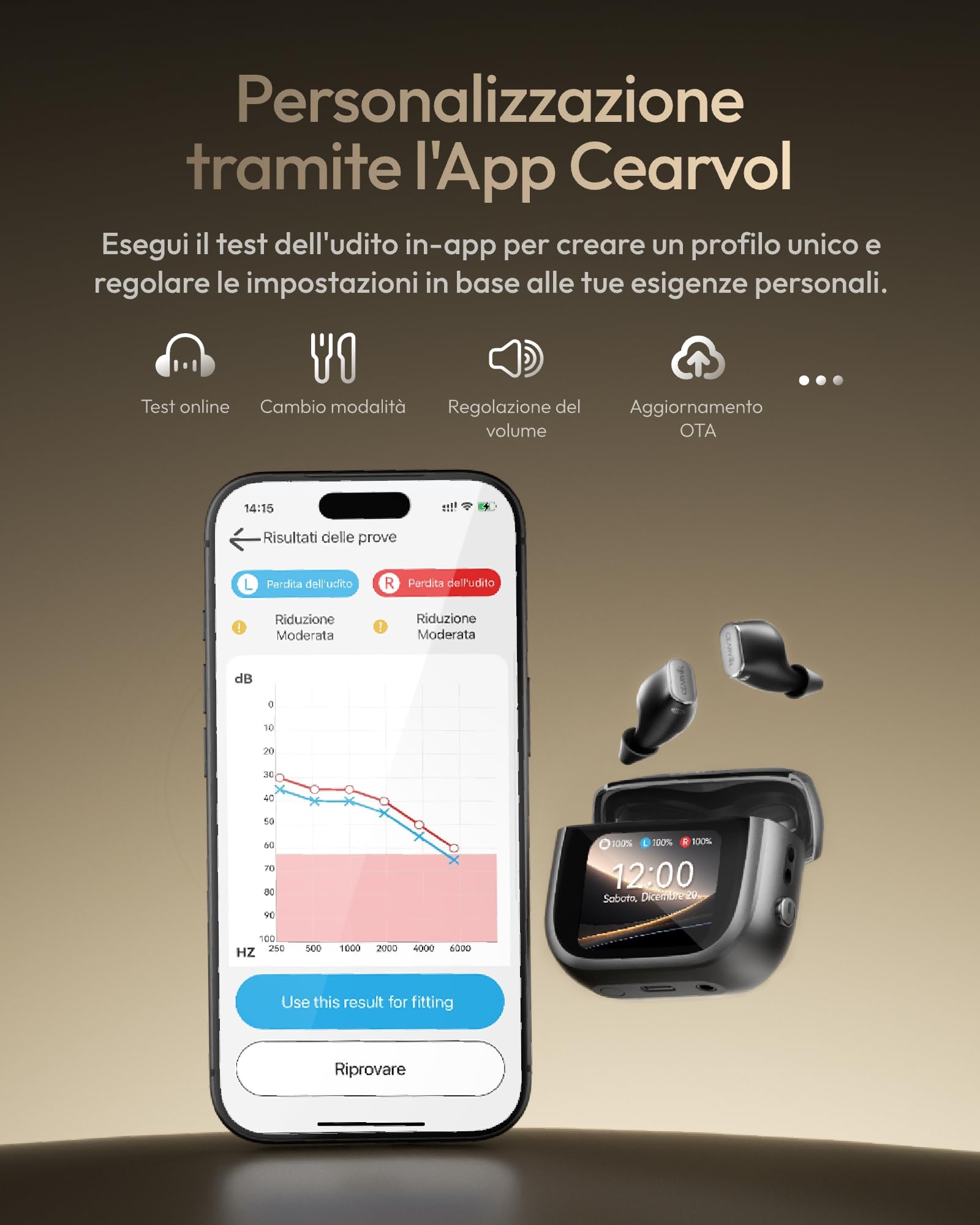 Wave Amplificatore del Suono Smart con Custodia Touchscreen, Riduzione Rumore NeuroFlow AI 2.0, Driver Knowles, Bluetooth 5.3 e Trasmettitore TV (Mezzanotte)