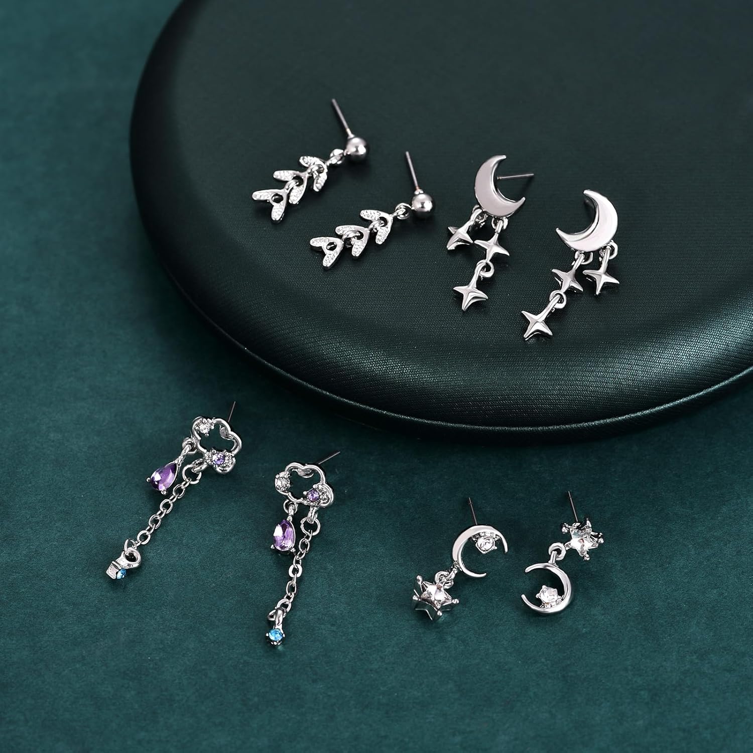 16 Pairs Silver Dangle Earrings For Women,Trendy Diamond Stud Earrings For Women, Hypoallergenic Earrings Dangling for Teen Girls - Image 8