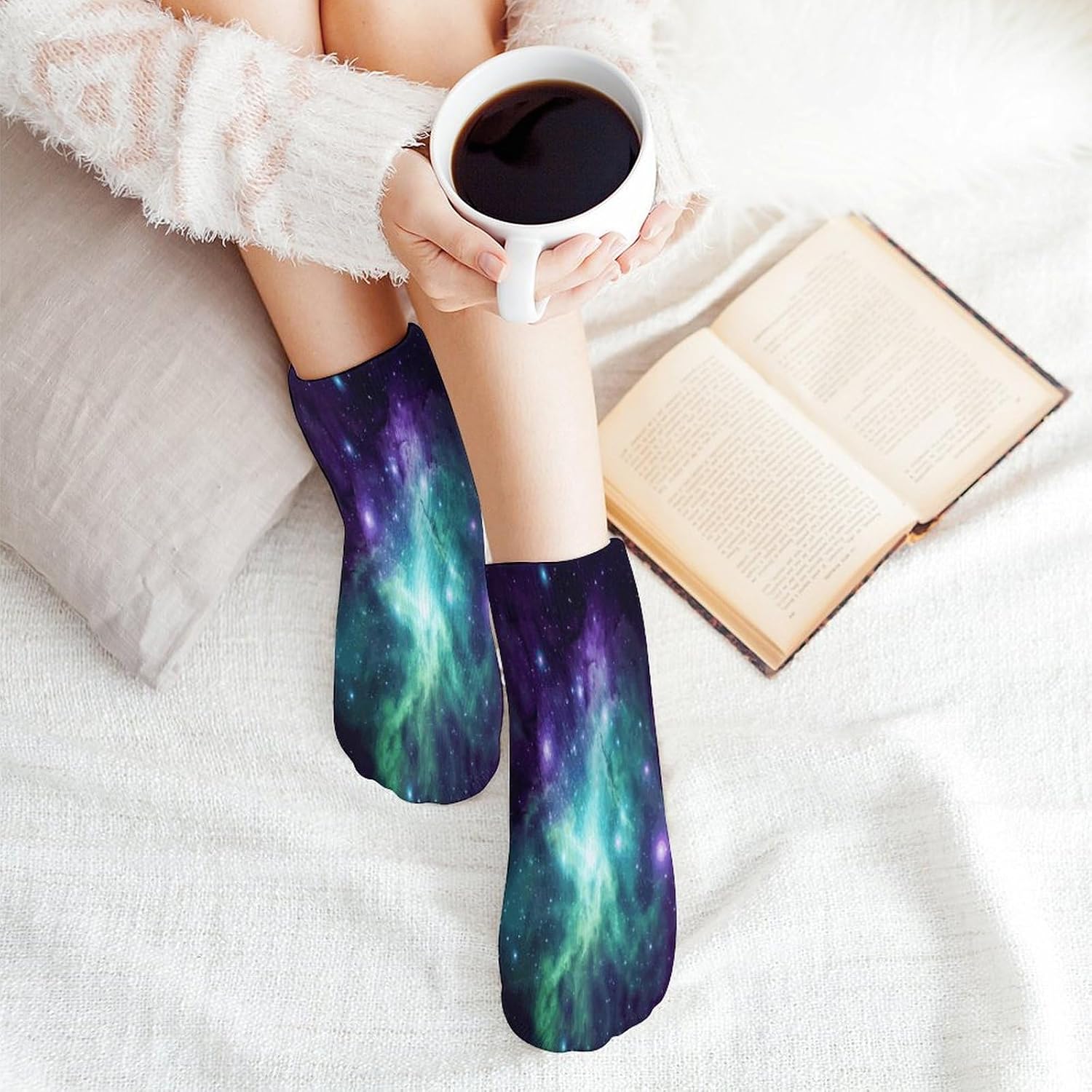Socks for Men Women 5 Pairs Short Ankle Socks | Green Blue Purple Galaxy Low Cut Casual Crew Sock Cute Breathable Athletic Socks Non Slip No Show Sock