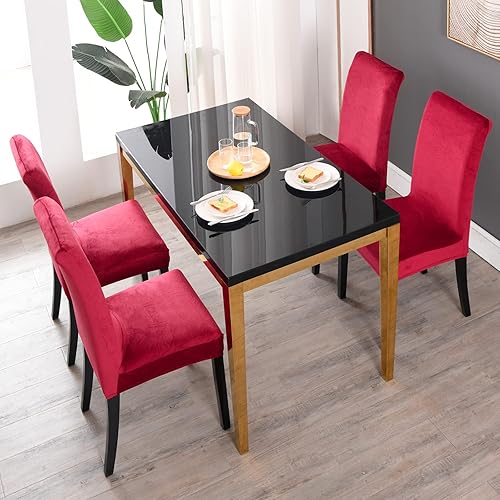 Miniatura 9 de MIFXIN Paquete de 6 fundas elásticas para sillas de comedor, de terciopelo, elásticas, de elastano, lavables, protectores de muebles para comedor,