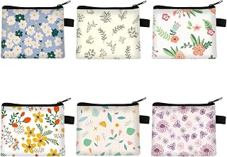 Fubuuf 6 Piezas Monedero Mini Flores con Cremallera para Mujer Niña, Bolsillo Portátil Infantil Pequeño Monederos Estampad...