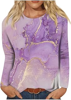 JKJFJKA Tunic Tops for Women UK Dressy Tops for Women Casual Oversized Long Sleeve Workout Tunic Blouses Trendy Print Loose Crewneck Pullover Tops