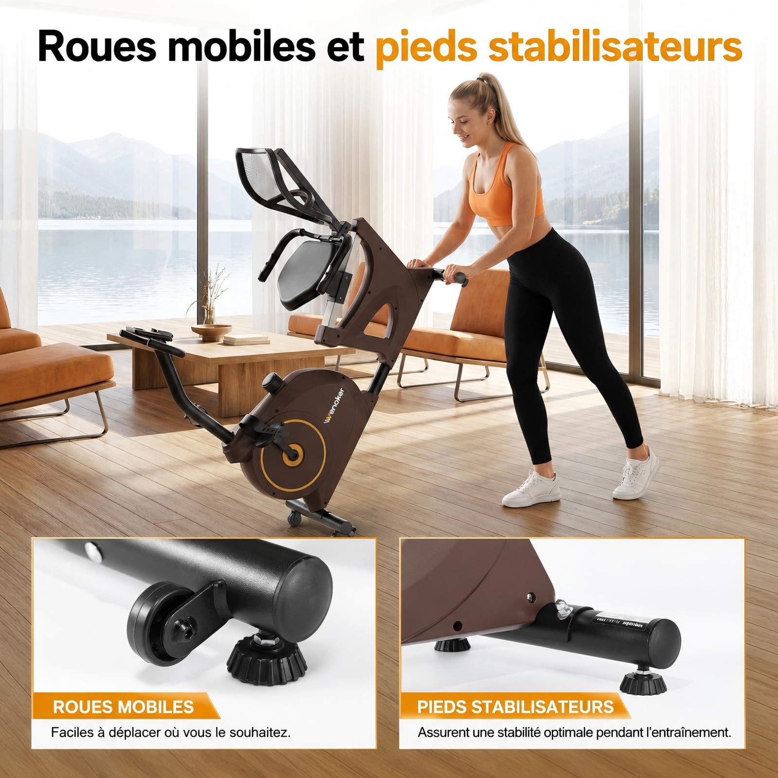 Vélo d'appartement ergomètre avec frein magnétique, capteurs de pouls et écran LCD, 15 niveaux de résistance, ergomètre d'assise avec dossier pour personnes âgées