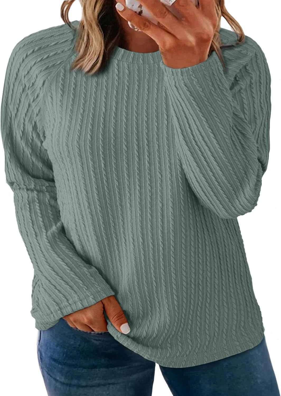 Eytino Plus Size Tops for Women Long Sleeve Crewneck Loose Casual 2026 Fall Fashion Knit Basic Tee(1X-5X)
