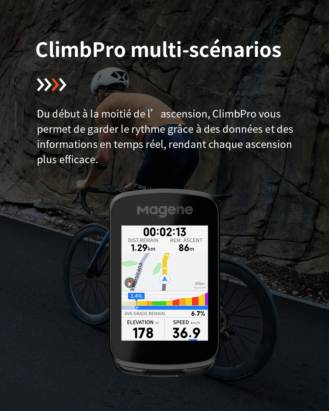 Magene C606 Pro Ordinateur de vélo GPS, Navigation Cartographique, Escalade Multi-Scénarios Pro, Écran Tactile Couleur de 2,8 Pouces, Entraînement en Intérieur