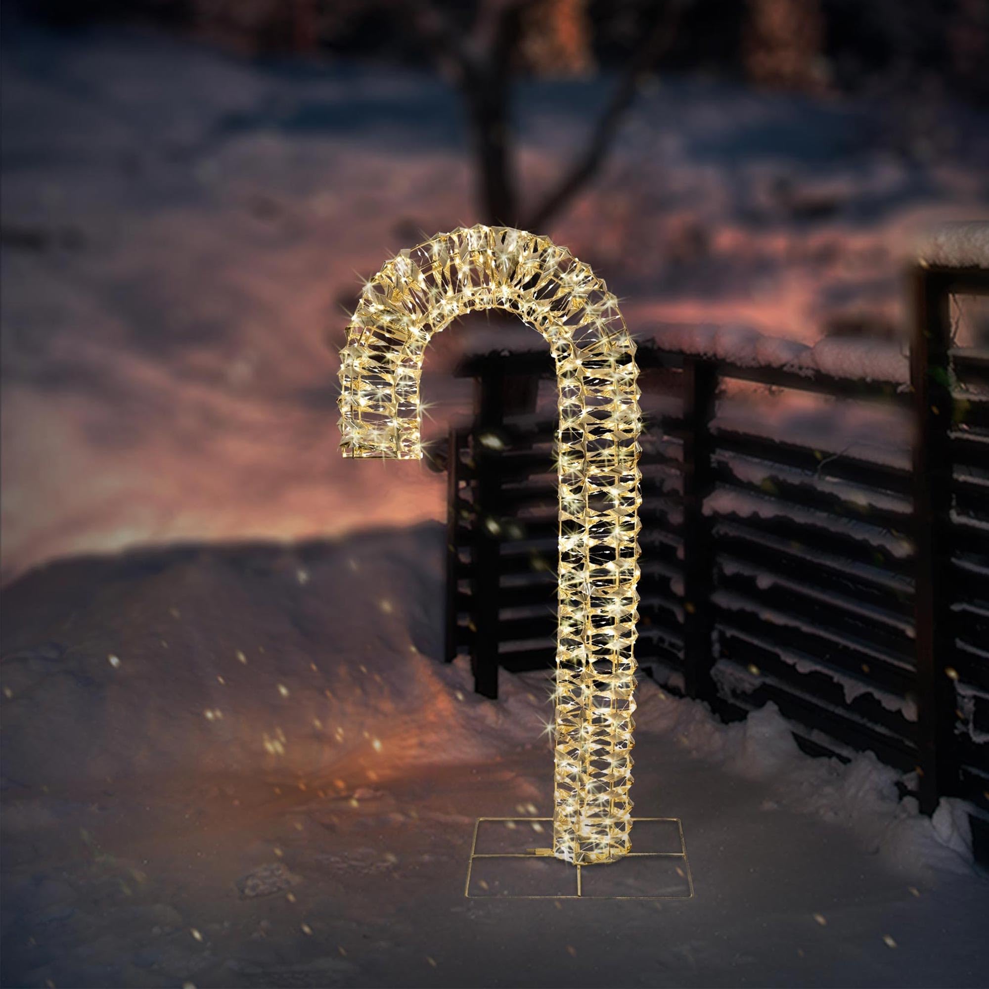 ECD Germany LED-Zuckerstange 75 cm in Gold mit LED-Beleuchtung, Metall Leuchtstab mit 400 warmweißen LEDs, Timer 6 Std, Weihnachtsbeleuchtung IP44 Wasserdicht Innen/Aussen, Candy Cane Weihnachtsdeko