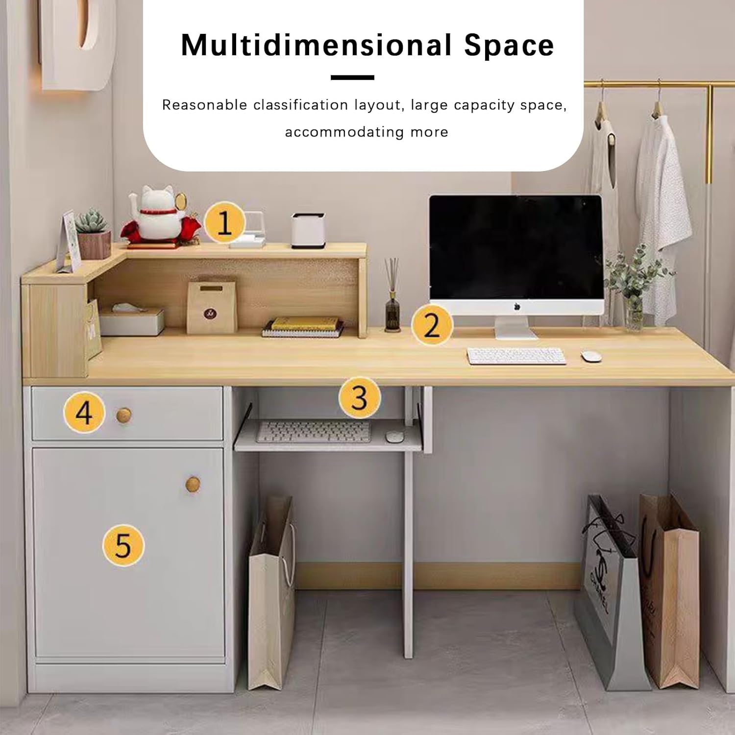 Reception Desk, Front Desk, Retail Counter Reception, Counter Table with Drawers, Retail Counter Table for, Lobby, Shop, Office Reception Room(Gray,100cm)