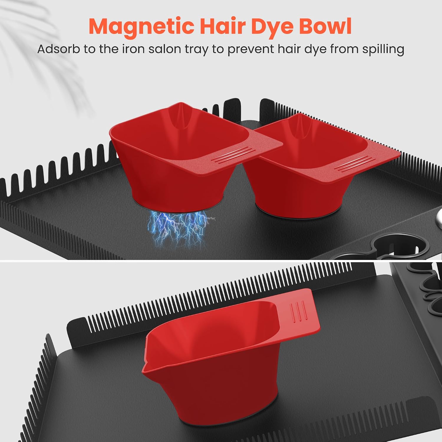 TASALON 2 Piece Magnetic Plastic Bowls Set for Hair Dye, Mixing Bowl for Hair Dye, Beauty Salon and Barber Station for Hairstylists, Red