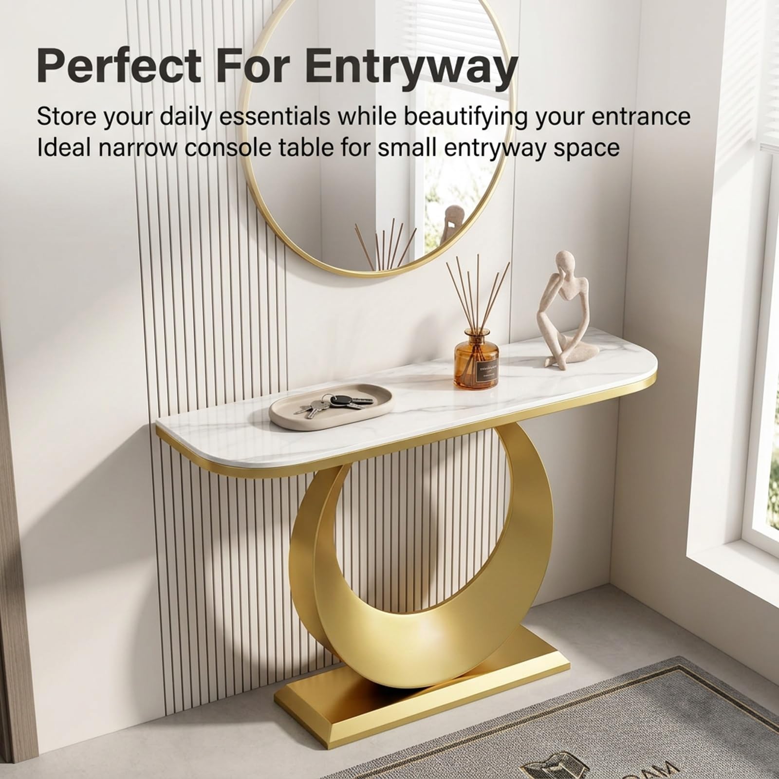 Consolle Moderna da Ingresso con Piano in Pietra Sinterizzata Oro(Gold B,100cm/39.37in)
