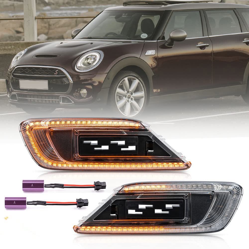 2016-2021 dla Mini Clubman F54 One Cooper S D Sd All4 Steptronic Jcw kierunkowskazy boczne LED Repeater Marker Light Amber Dynamic Led Turn Signal Lamp 2 szt. przezroczysta soczewka