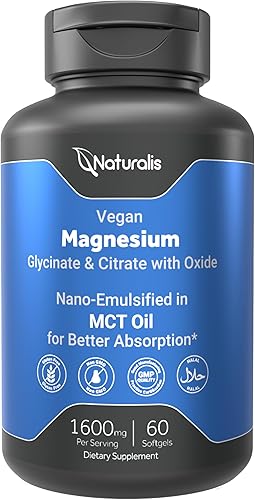 Miniatura 1 de Complejo triple de magnesio  Glicinato de magnesio vegano, citrato y óxido de 250 mg  Suplemento de magnesio de fácil absorción para el estrés,